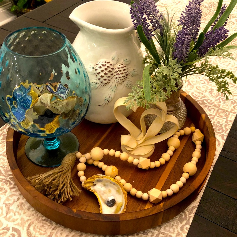 Handmade oyster shell wood bead tassel